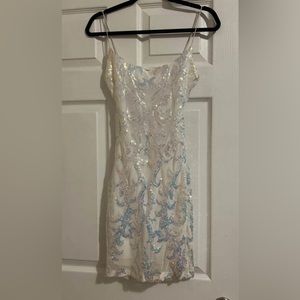 B Darlin White Sparkly Iridescent Homecoming Dress